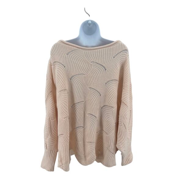 Holllow Out Design Batwing Long Sleeve Sweater WMN Large Pink Round Neck Knitted - Picture 4 of 5